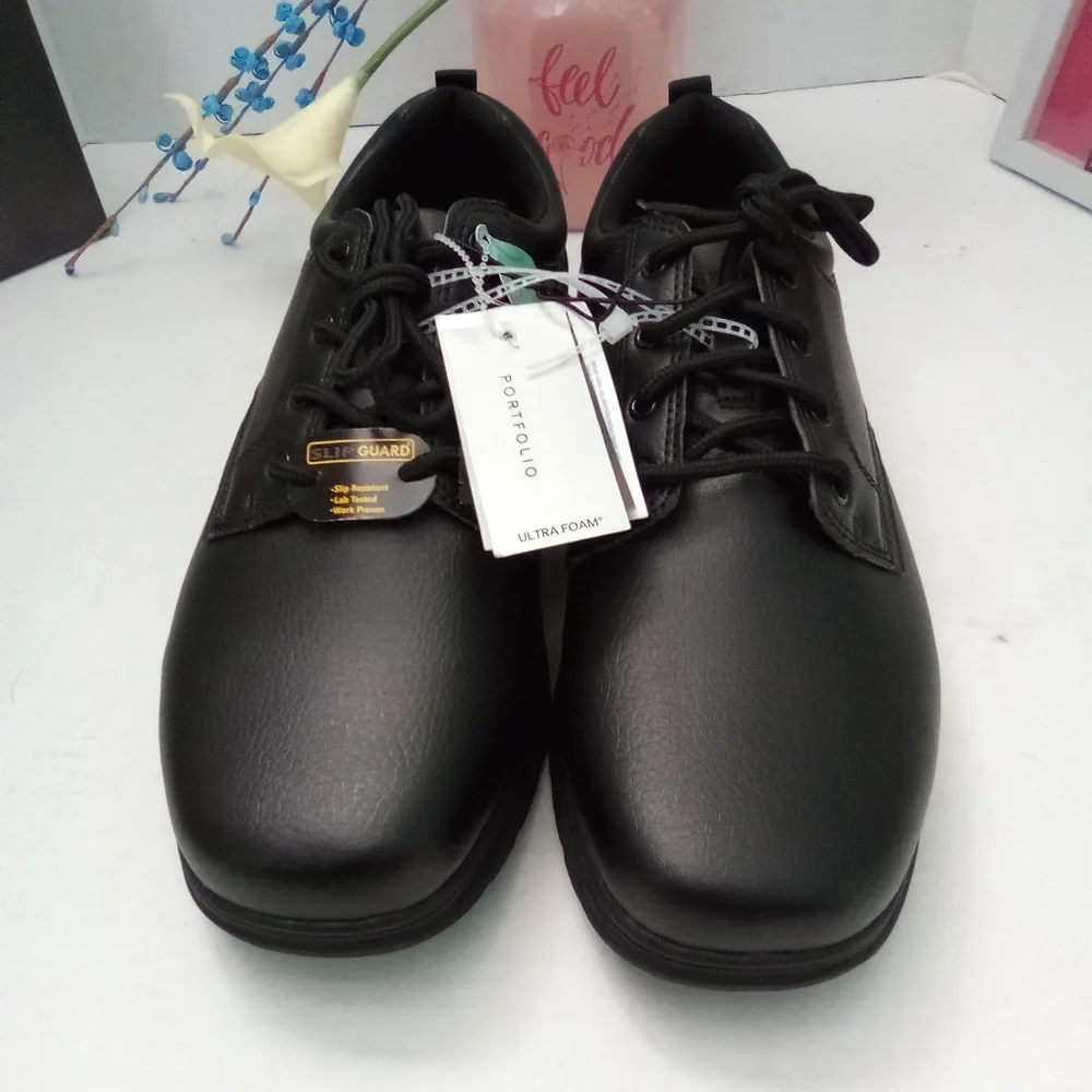 Perry Ellis Shoes Men's Size 10W Black Portfolio Ultrafoam Slip Guard Men's NWT